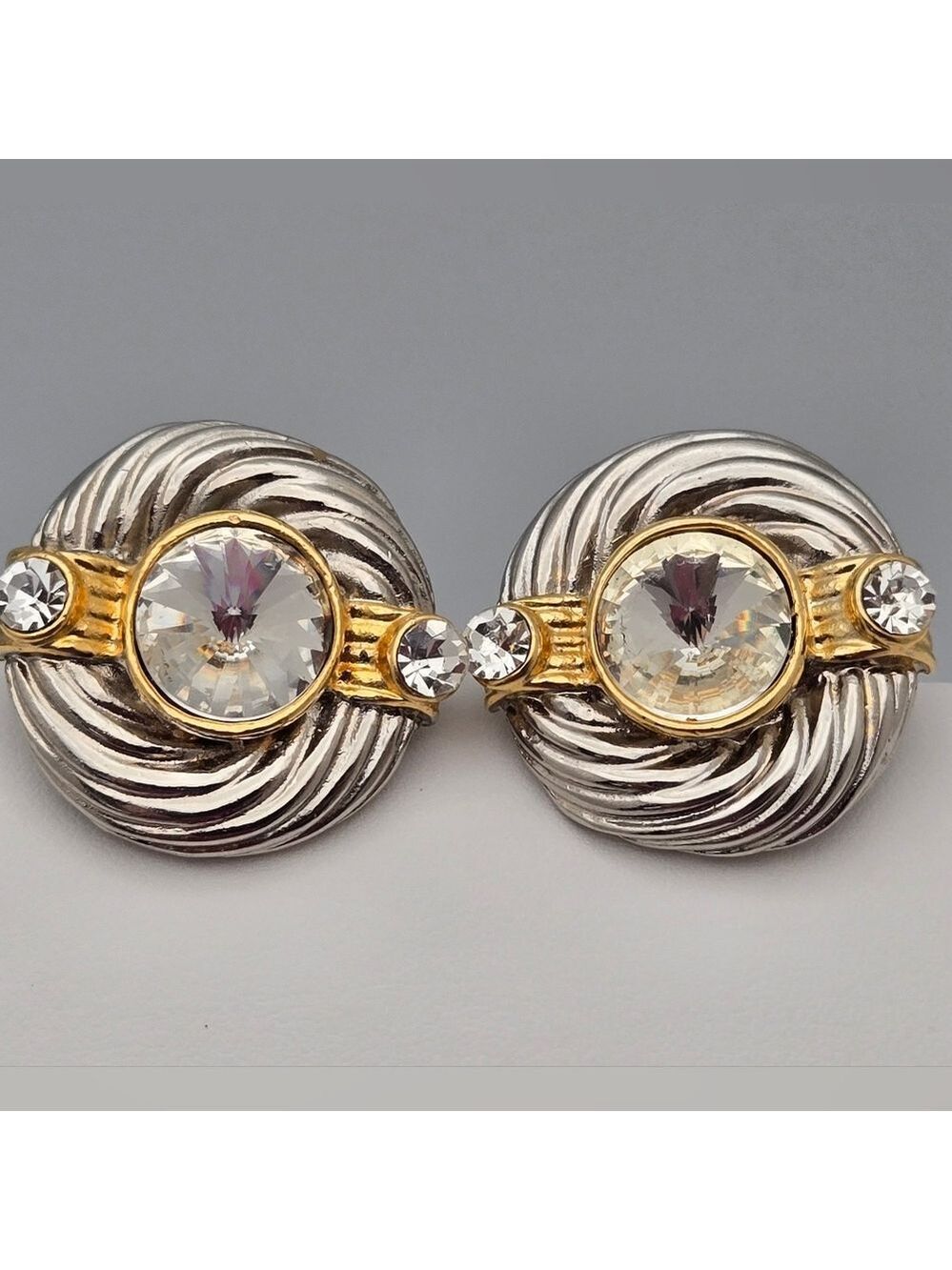 ✨2/$10✨Vintage Silver & Gold Tone Crystal Clip Earrings Bridal Glam